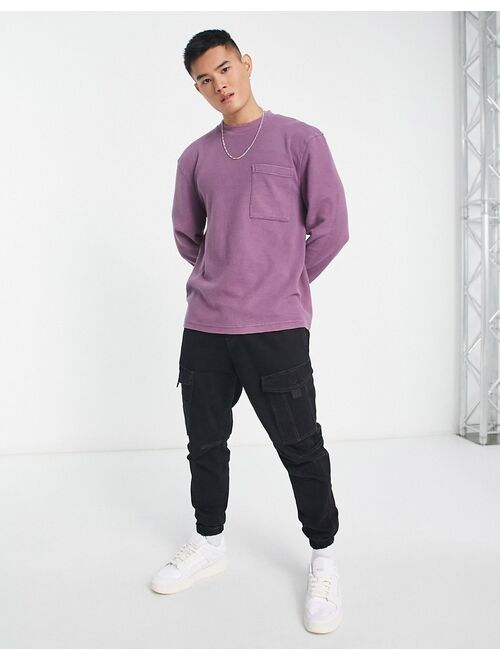 River Island textured washed t-shirt in dark purple