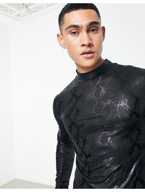 ASOS DESIGN long sleeve T-shirt in snake print PU