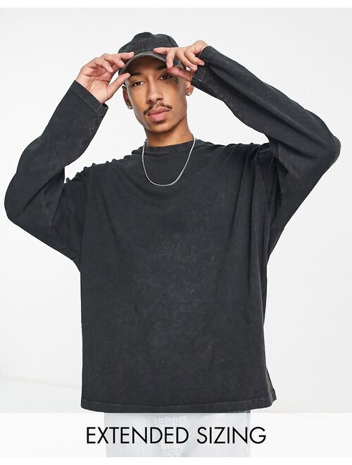 ASOS DESIGN oversized heavyweight long sleeve T-shirt in washed black