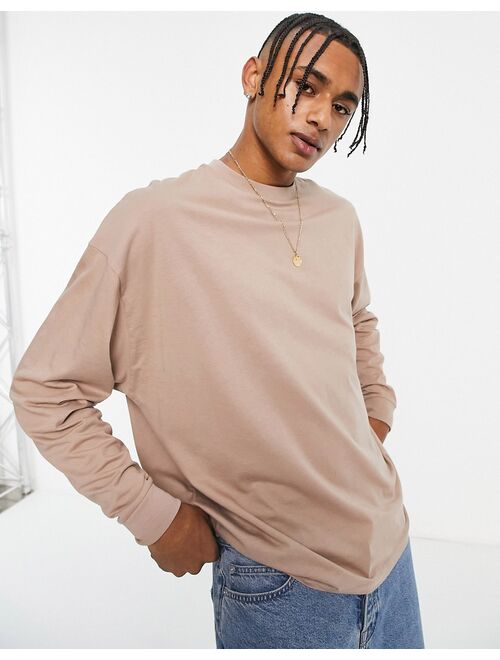 ASOS DESIGN oversized long sleeve t-shirt in light brown