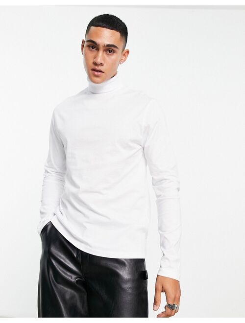 ASOS DESIGN long sleeve roll neck t-shirt in white