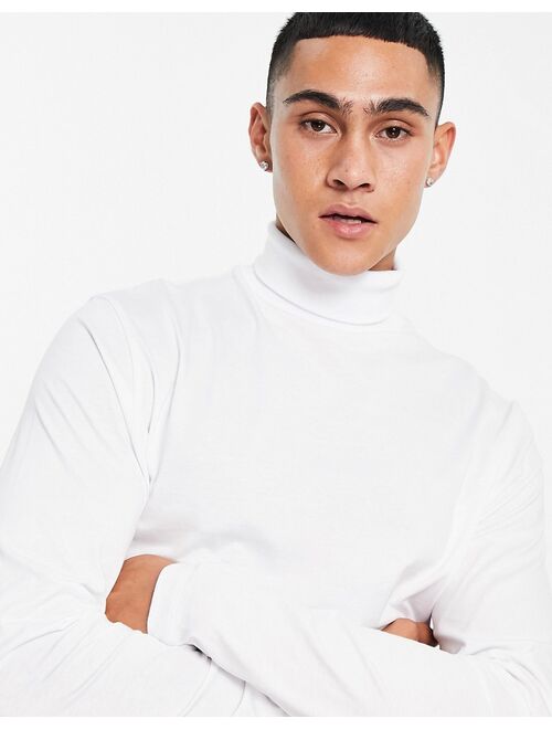 ASOS DESIGN long sleeve roll neck t-shirt in white