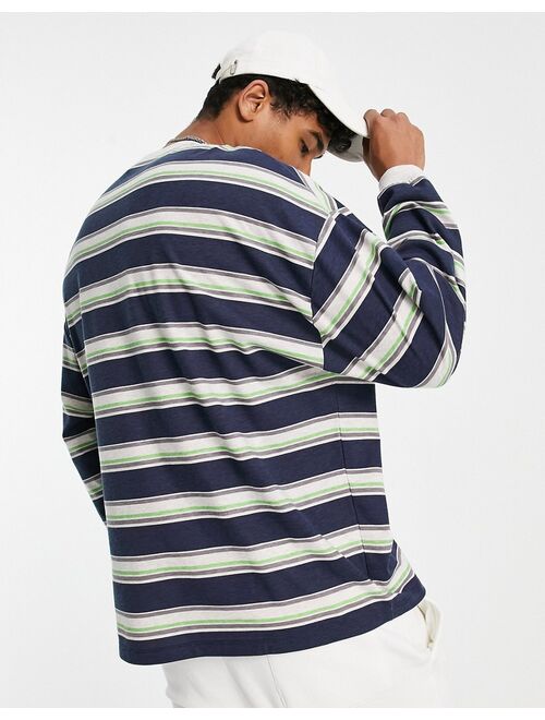 ASOS DESIGN ASOS Daysocial unisex oversized long sleeve t-shirt with all over stripe print in oatmeal heather