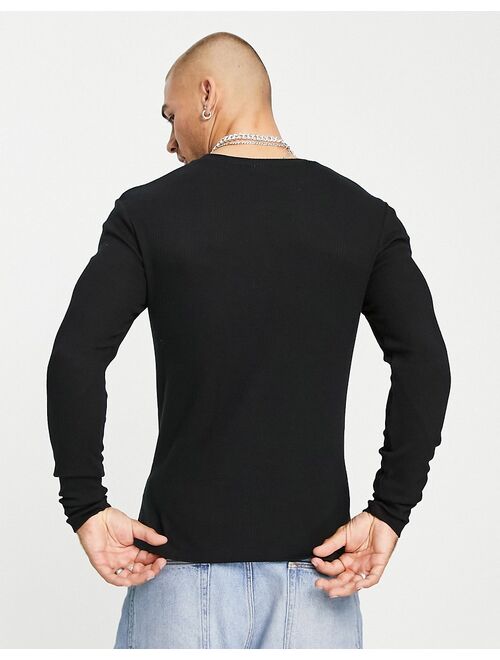 ASOS DESIGN long sleeve muscle t-shirt in lightweight rib in black