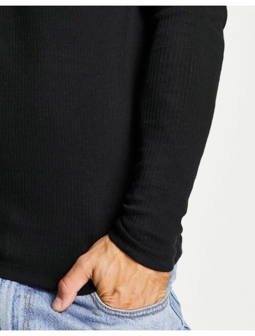 ASOS DESIGN long sleeve muscle t-shirt in lightweight rib in black