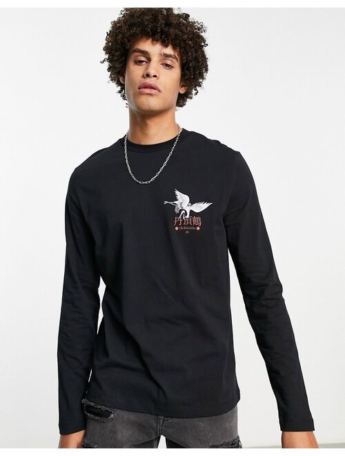 ASOS DESIGN long sleeve t-shirt in black with souvenir front & back print