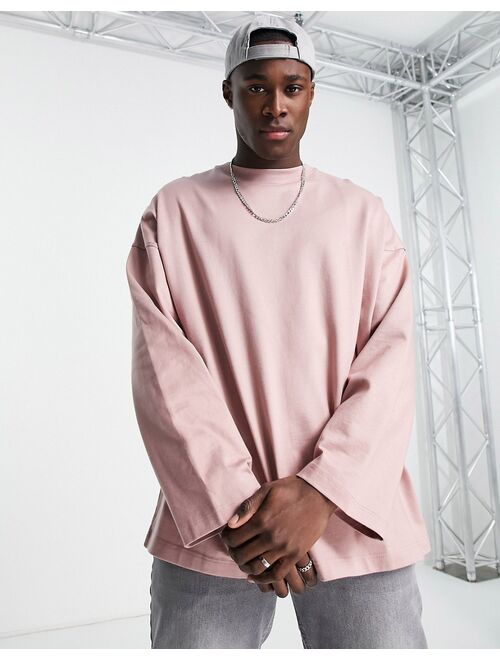 Topman long sleeve heavy weight oversized t-shirt in dusty pink