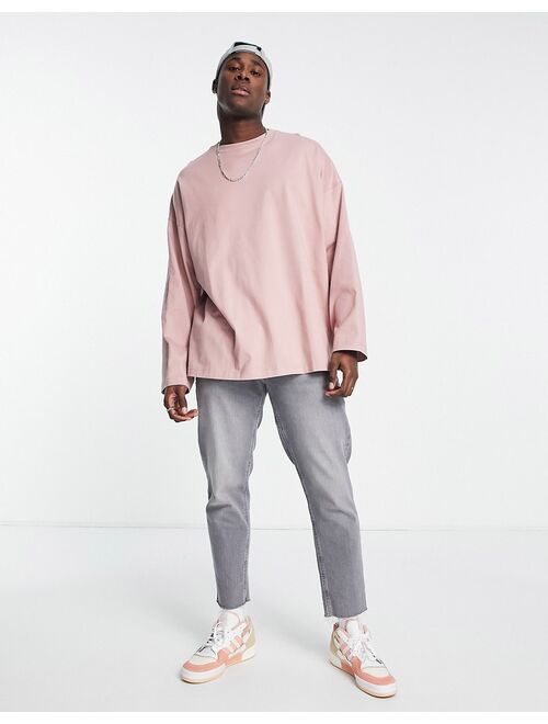 Topman long sleeve heavy weight oversized t-shirt in dusty pink