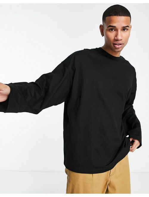 Topman long sleeve heavy weight oversized t-shirt in black