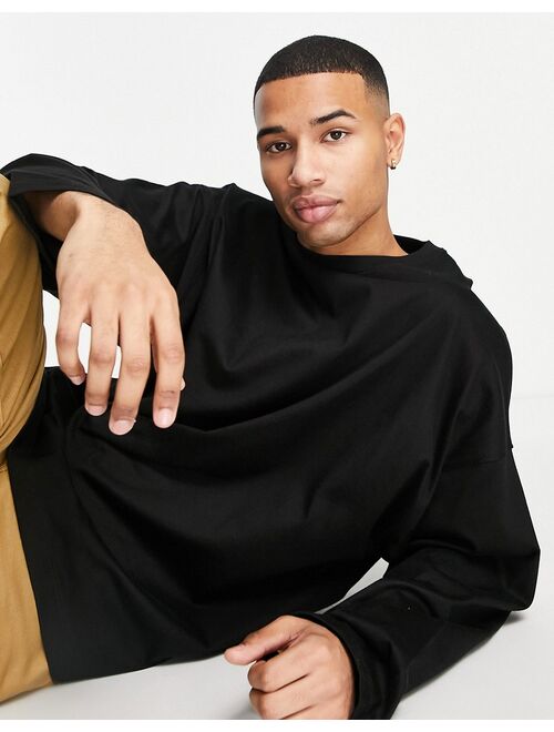 Topman long sleeve heavy weight oversized t-shirt in black