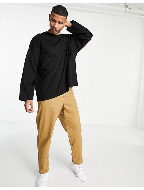 Topman long sleeve heavy weight oversized t-shirt in black