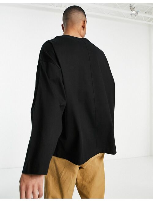 Topman long sleeve heavy weight oversized t-shirt in black