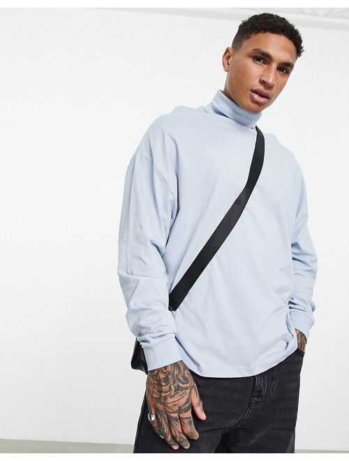 ASOS DESIGN oversized long sleeve turtle neck t-shirt in blue