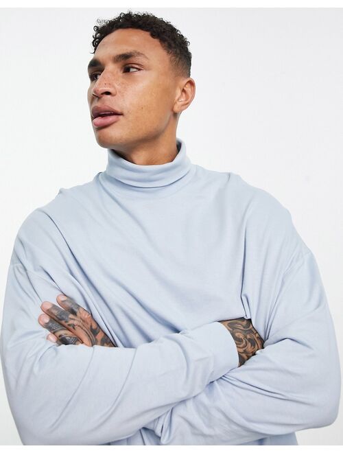 ASOS DESIGN oversized long sleeve turtle neck t-shirt in blue