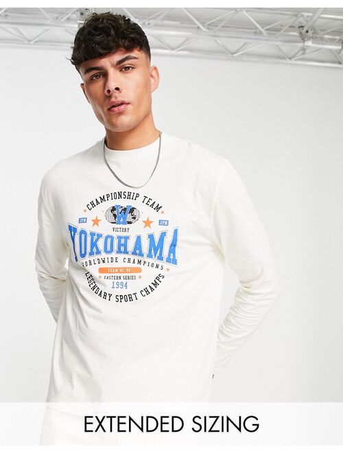 ASOS DESIGN relaxed long sleeve t-shirt in off white with collegiate front print