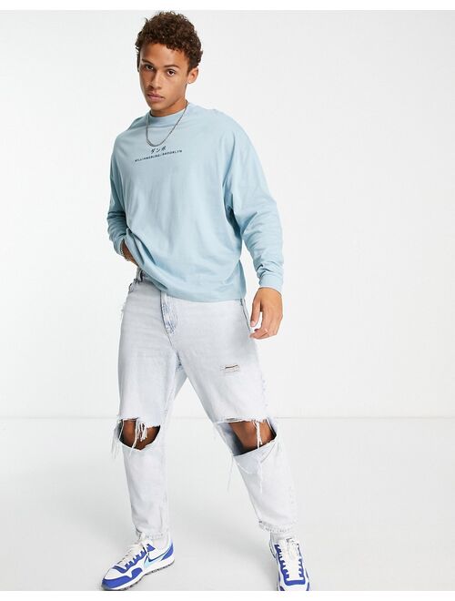 ASOS DESIGN oversized long sleeve t-shirt in blue with city embroidery