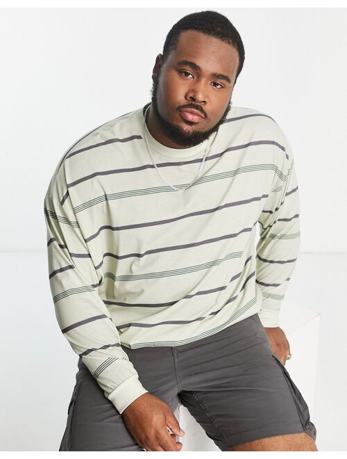 ASOS DESIGN oversized stripe long sleeve t-shirt in beige