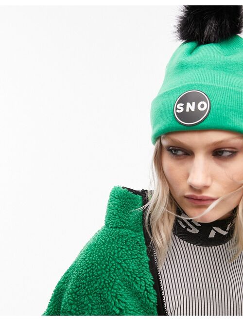 Topshop Ski faux fur pom beanie in green