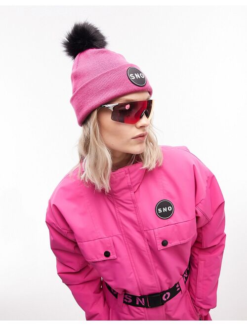 Topshop Ski fur pom beanie in pink