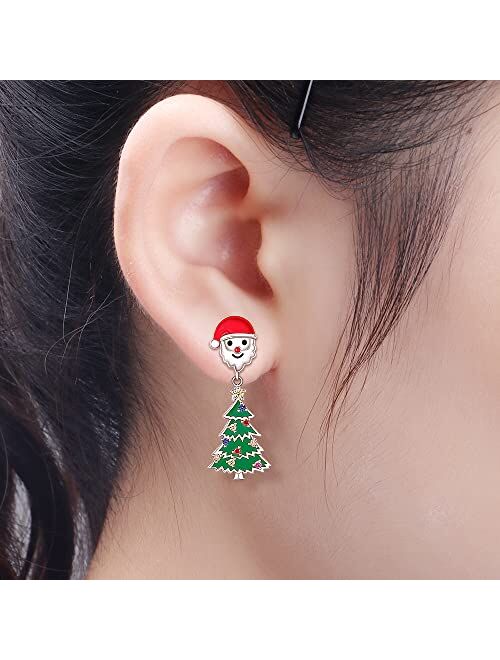 Fenthring Christmas Tree Earrings Santa Earrings for Women Girls Sterling Silver Santa Claus Green Tree with Star Dangle Drop CZ Holiday Jewelry Xmas Gifts