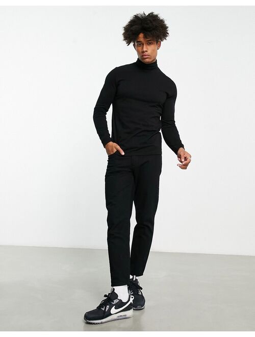 Topman roll neck long sleeve t-shirt in black