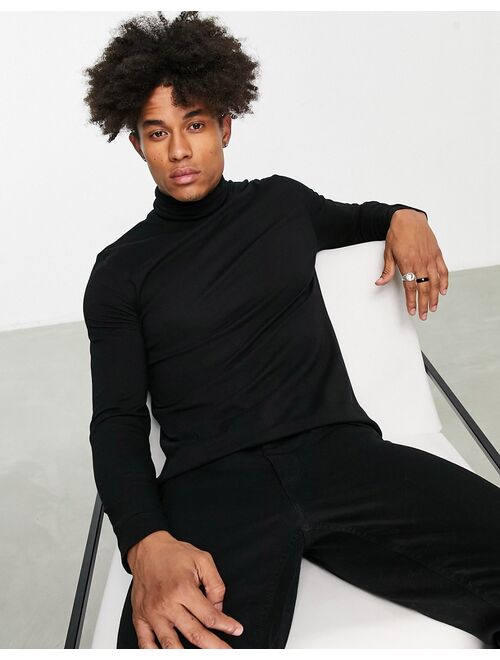 Topman roll neck long sleeve t-shirt in black