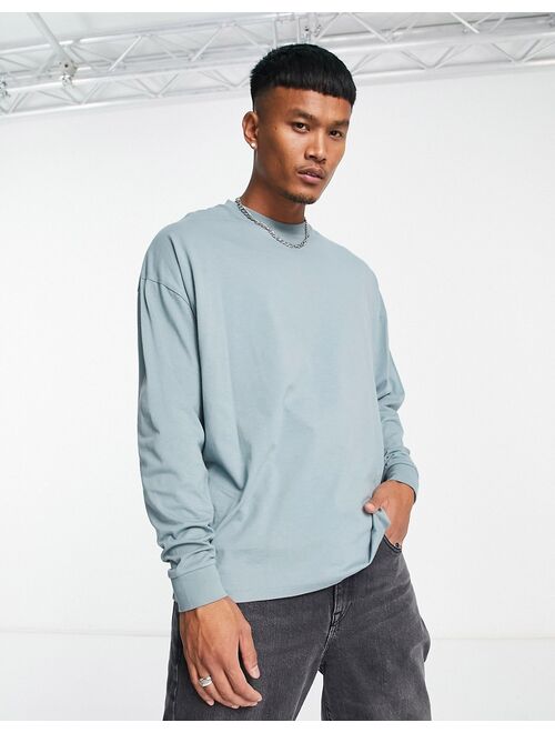 ASOS DESIGN long sleeve oversized T-shirt in gray blue