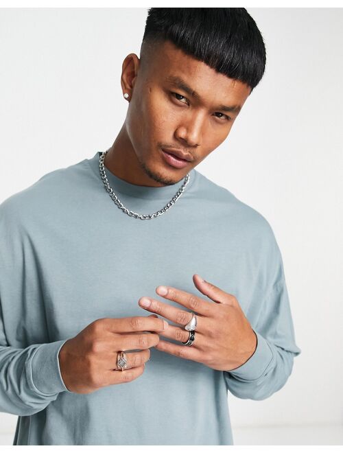 ASOS DESIGN long sleeve oversized T-shirt in gray blue