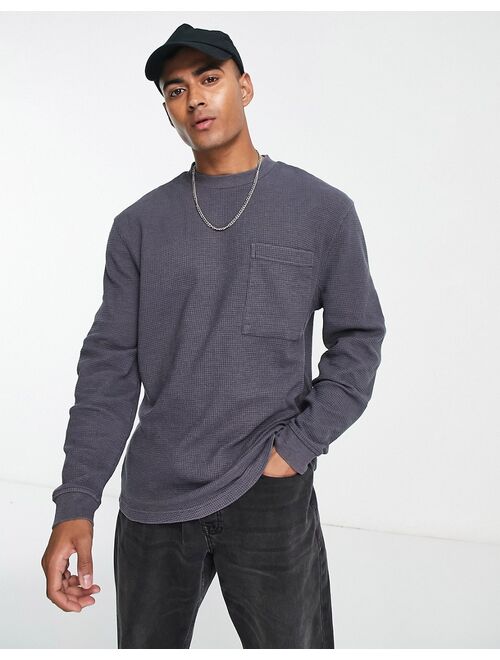 River Island waffle washed T-shirt in dark gray