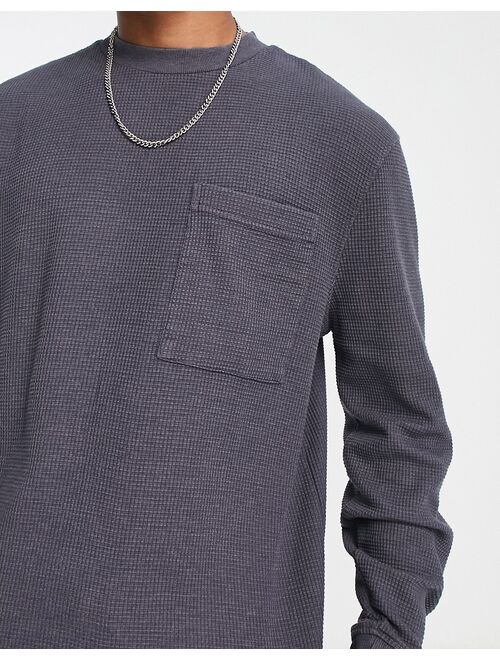 River Island waffle washed T-shirt in dark gray