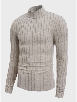 Men High Neck Ribbed Knit Tee