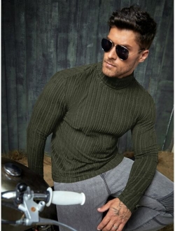 Men High Neck Ribbed Knit Tee