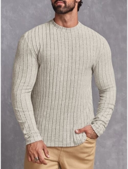 Men Mock Neck Ribbed Knit Tee