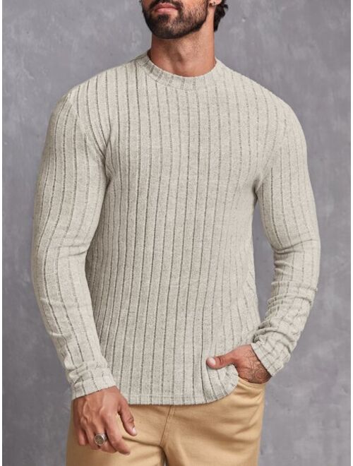 SHEIN Men Mock Neck Ribbed Knit Tee