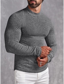 Men Mock Neck Ribbed Knit Tee