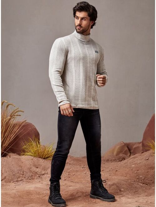 SHEIN Men Letter Patched Turtleneck Tee