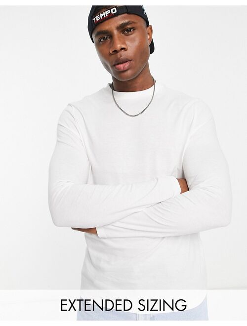 ASOS DESIGN Cotton Blend long sleeve t-shirt with crew neck in white - WHITE