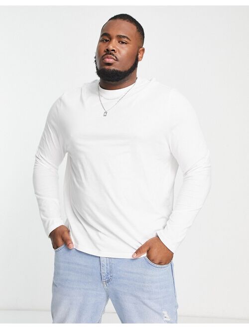 ASOS DESIGN Cotton Blend long sleeve t-shirt with crew neck in white - WHITE