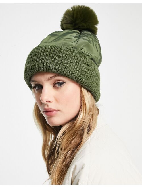 Noisy May pom pom beanie in khaki