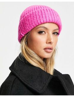 chunky rib fisherman beanie in pink