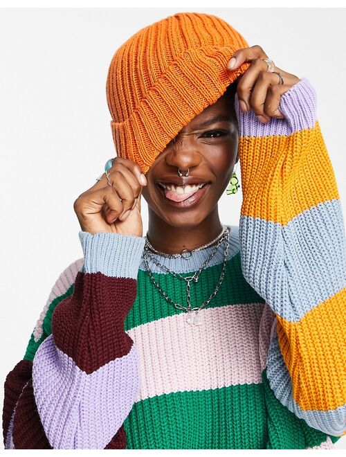 Topshop chunky rib beanie in orange - ORANGE