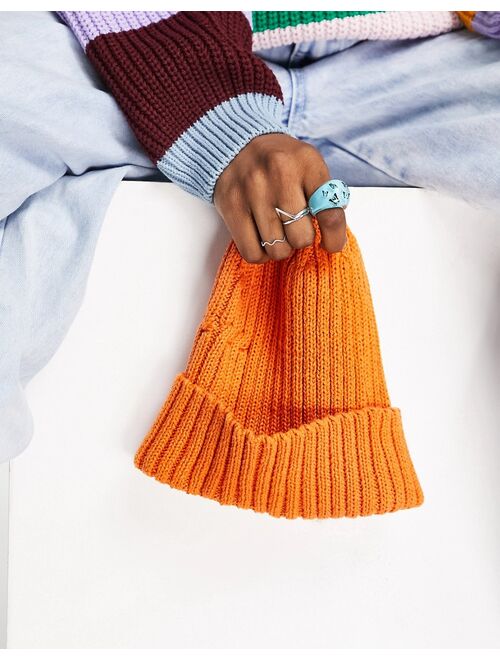 Topshop chunky rib beanie in orange - ORANGE