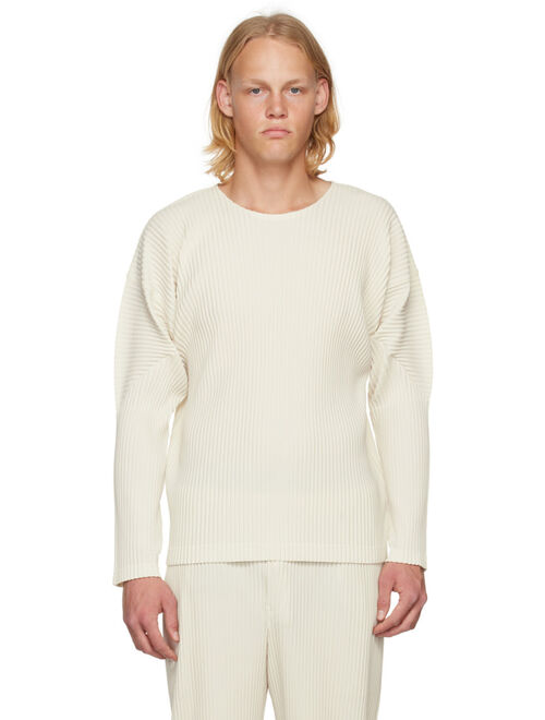 Homme Plisse Issey Miyake Off-White Crewneck Long Sleeve T-Shirt