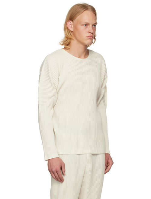 Homme Plisse Issey Miyake Off-White Crewneck Long Sleeve T-Shirt