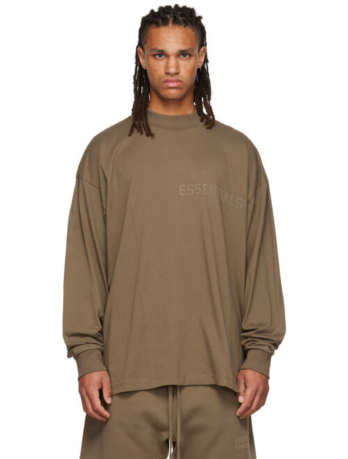 Essentials Brown Flocked Long Sleeve T-Shirt