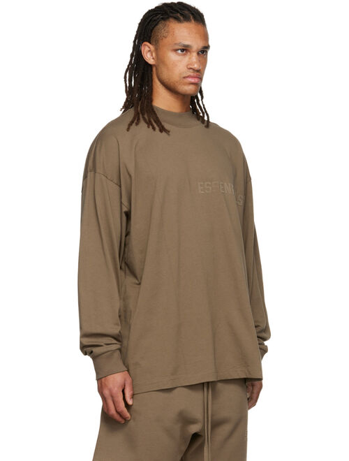 Essentials Brown Flocked Long Sleeve T-Shirt