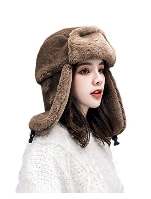 MioCloth Faux Fur Hat Winter Earflap Hat Russian Ushanka Hat Fur Lined Earflap Winter Cap