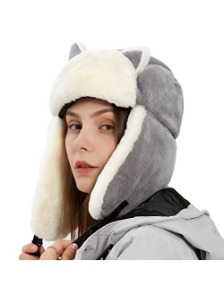 DOCILA Fashion Winter Bomber Hats for Women Lovely Cat Ear Trooper Aviator Earflap Cap Outdoor Ushanka Russian Ski Hat