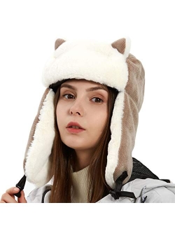 DOCILA Fashion Winter Bomber Hats for Women Lovely Cat Ear Trooper Aviator Earflap Cap Outdoor Ushanka Russian Ski Hat