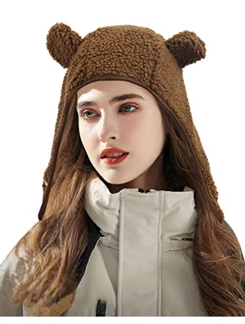 DOCILA Fashion Winter Bomber Hats for Women Lovely Cat Ear Trooper Aviator Earflap Cap Outdoor Ushanka Russian Ski Hat